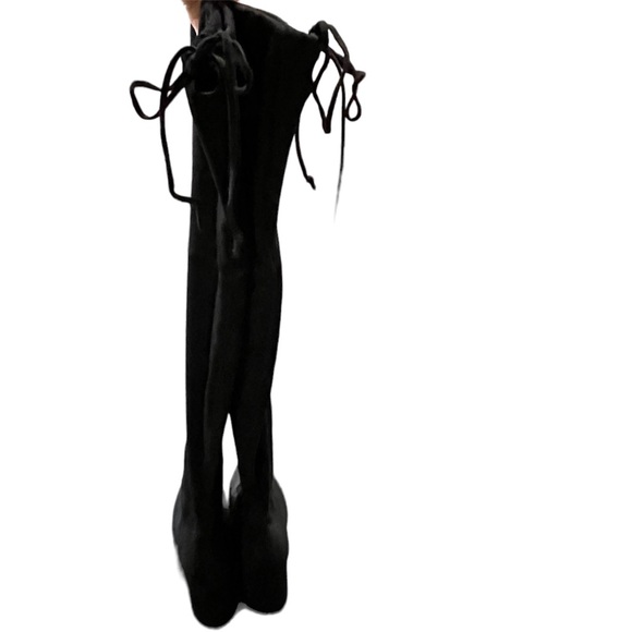 Black Over the Knee Heeled Tie Boots - Picture 8 of 9